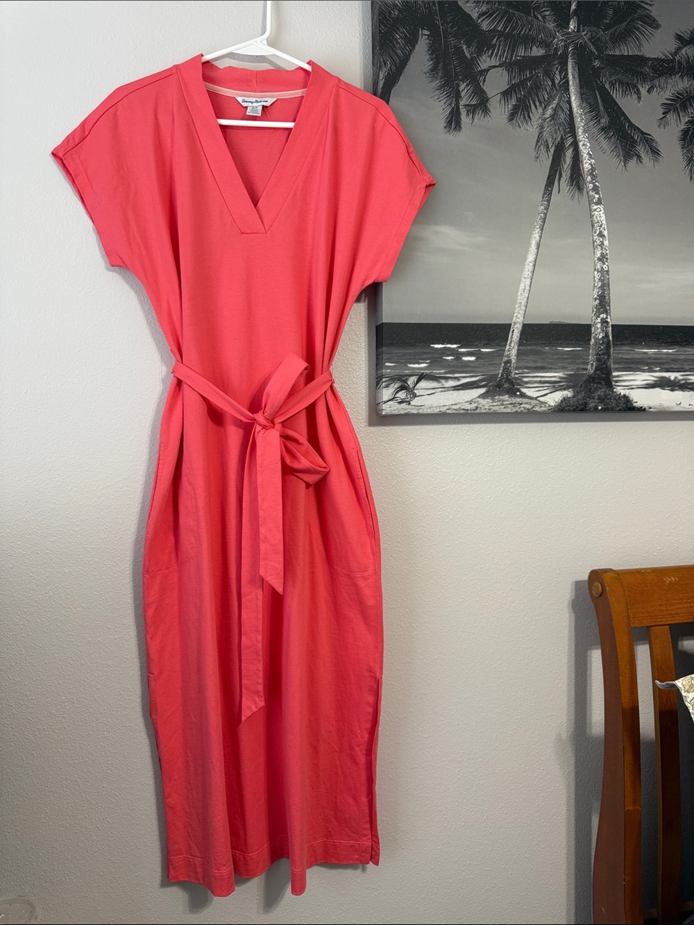 Tommy Bahama NWOT Coral V-Neck Belted Midi Dress